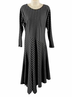 Niche Asymmetrical Black & Gray Striped Long Sleeve Dress